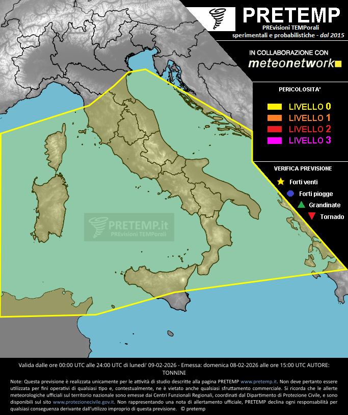 Mappa previsione del 09 febbraio 2026