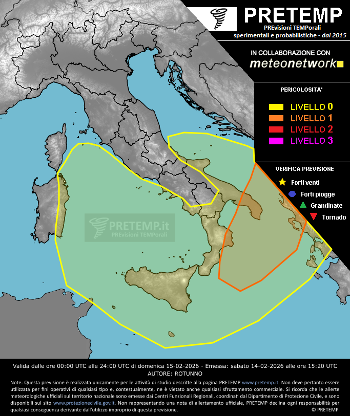 Mappa previsione del 15 febbraio 2026