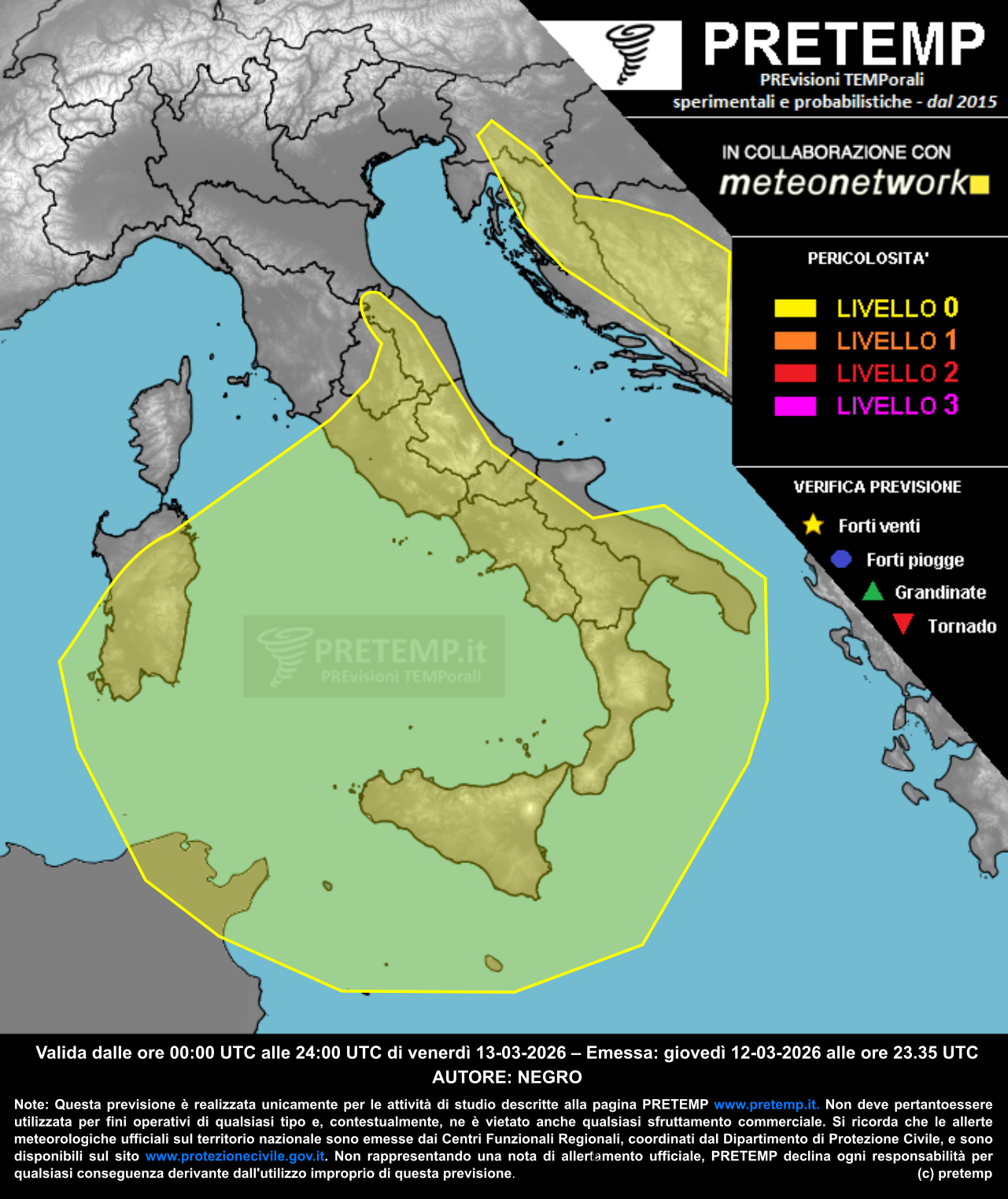 Mappa previsione del 13 marzo 2026