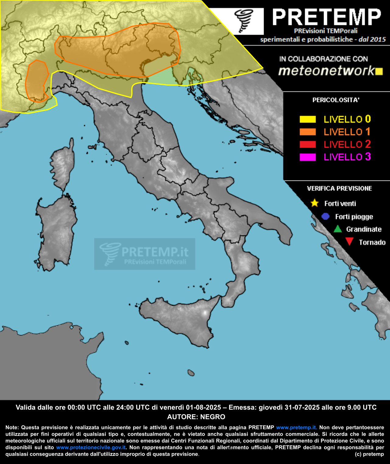 Mappa previsione del 01 agosto 2025