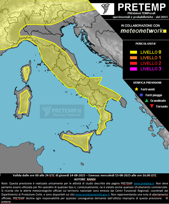 Mappa previsione del 14 agosto 2025