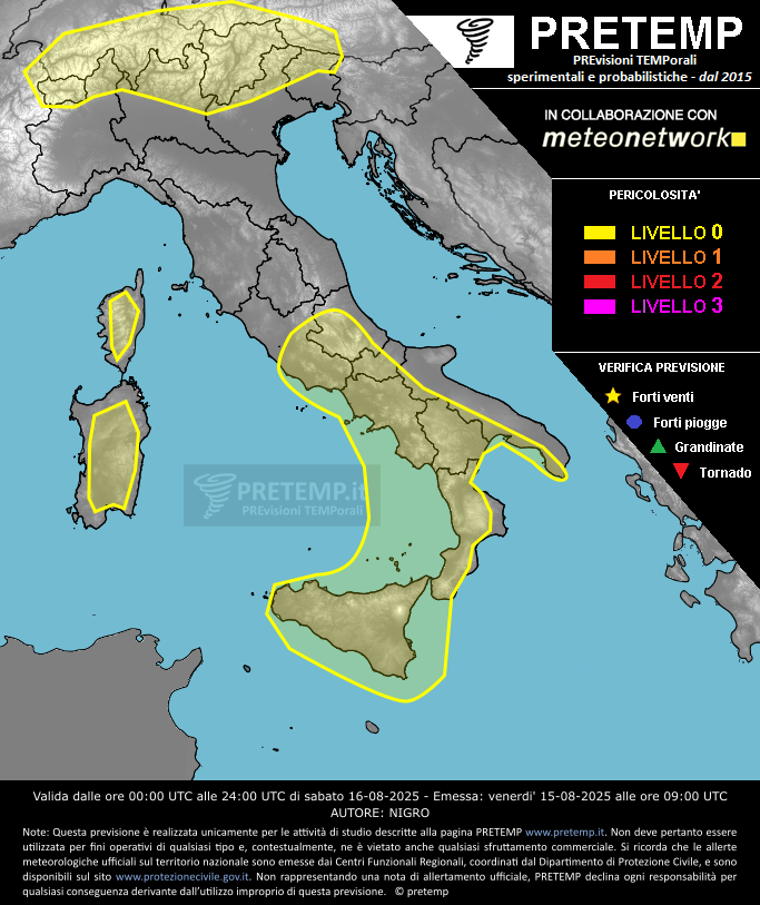 Mappa previsione del 16 agosto 2025
