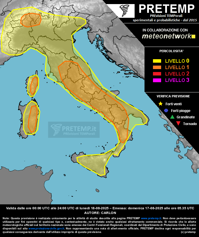Mappa previsione del 18 agosto 2025