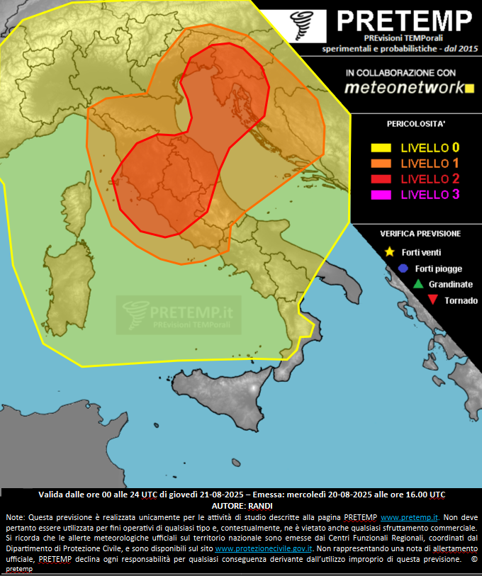 Mappa previsione del 21 agosto 2025