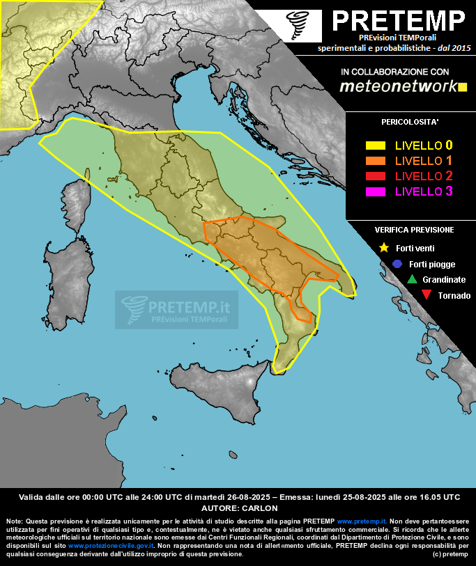 Mappa previsione del 26 agosto 2025