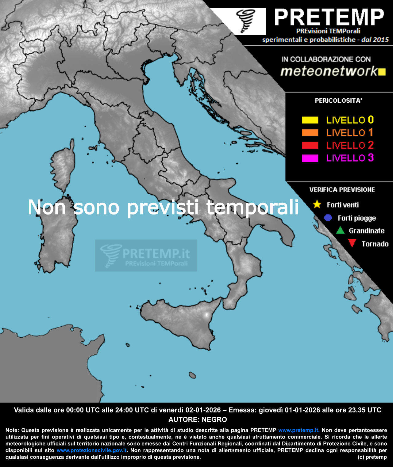 Mappa previsione del 02 gennaio 2026