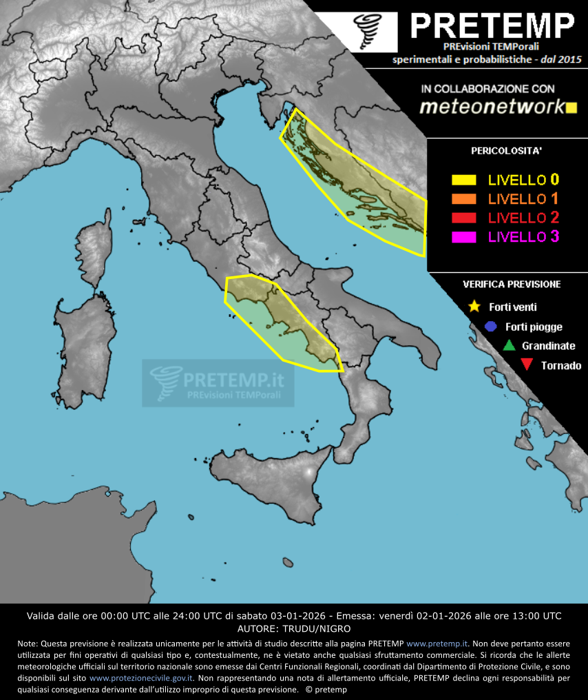 Mappa previsione del 03 gennaio 2026