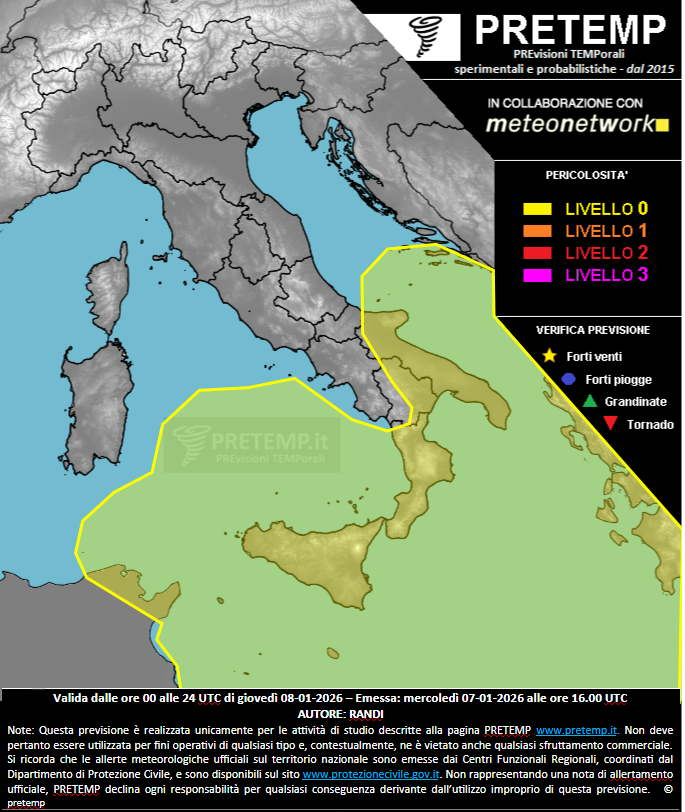 Mappa previsione del 08 gennaio 2026