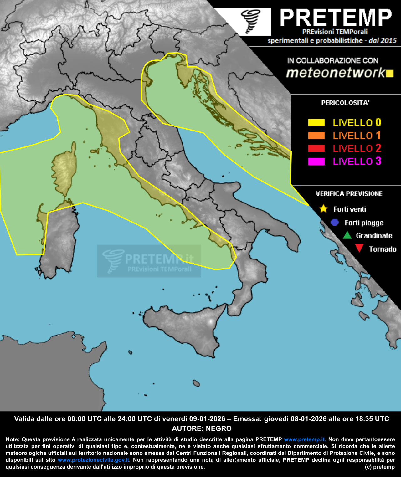 Mappa previsione del 09 gennaio 2026