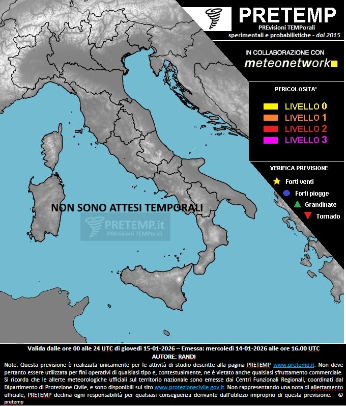 Mappa previsione del 15 gennaio 2026
