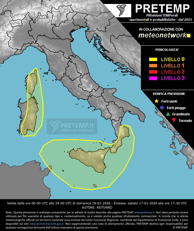 Mappa previsione del 18 gennaio 2026