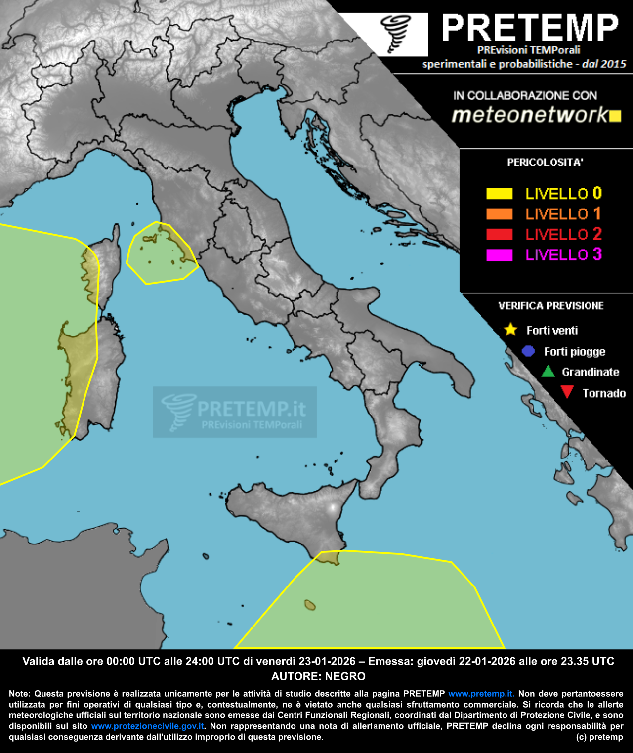 Mappa previsione del 23 gennaio 2026