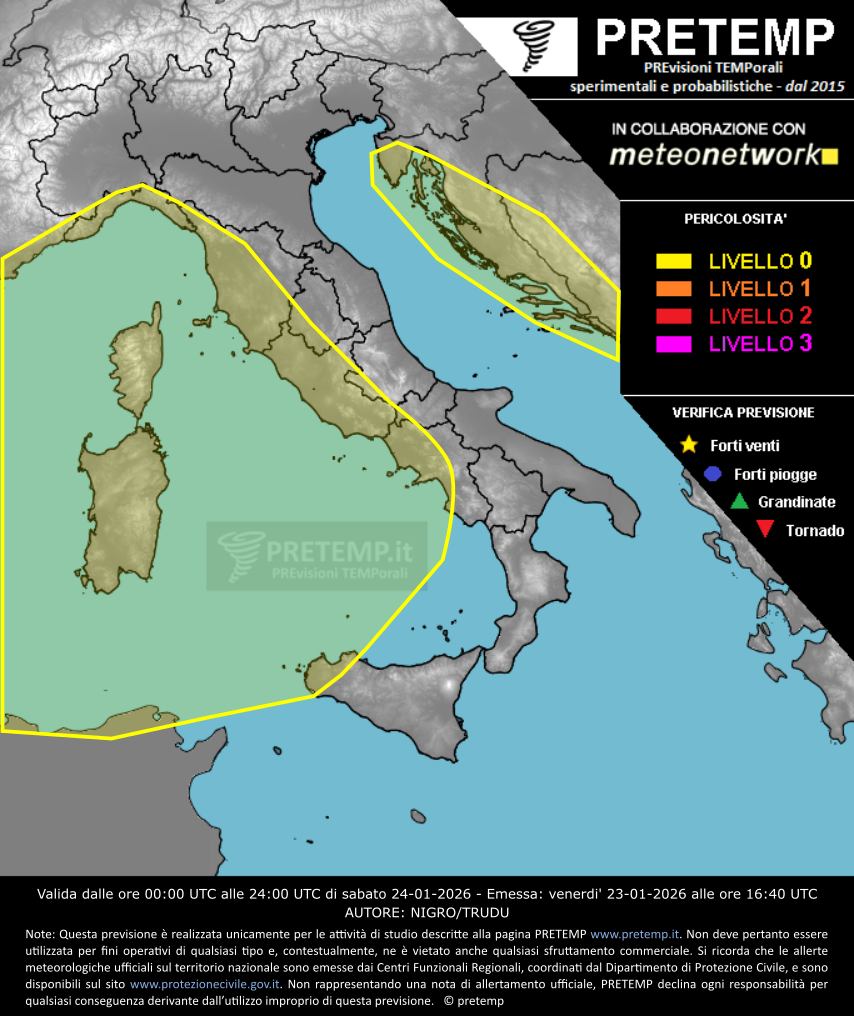 Mappa previsione del 24 gennaio 2026