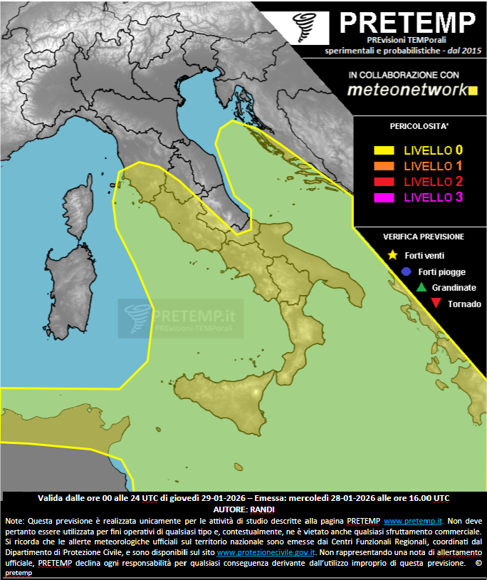 Mappa previsione del 29 gennaio 2026