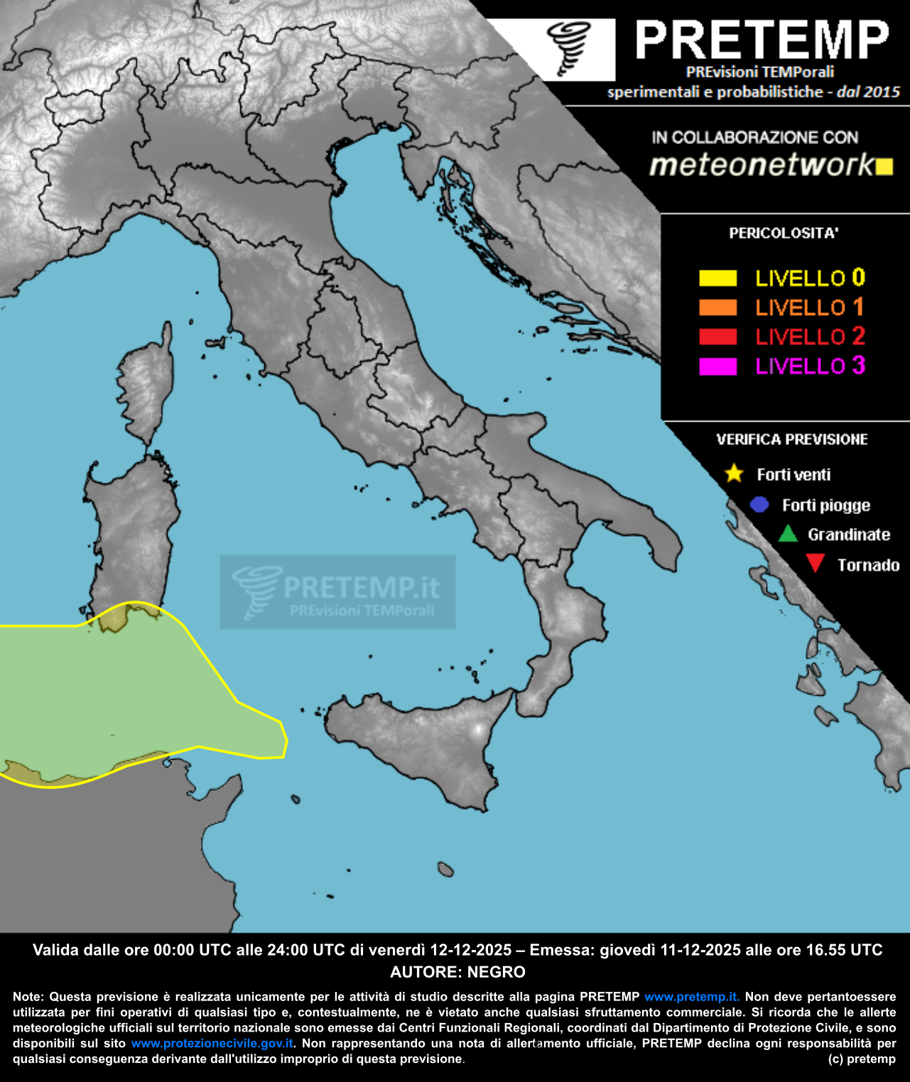 Mappa previsione del 12 dicembre 2025