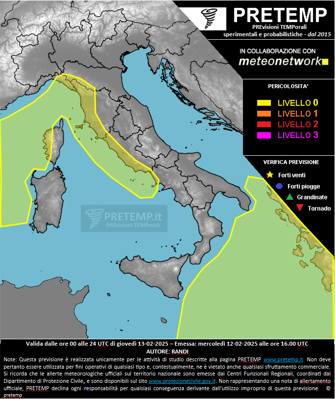 Mappa previsione del 13 febbraio 2025