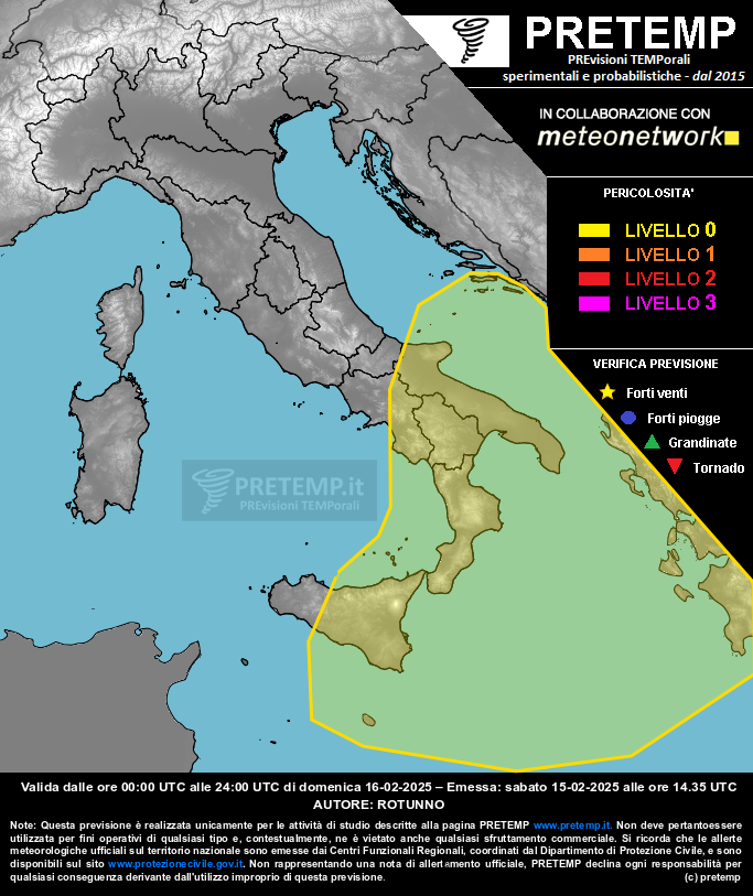Mappa previsione del 16 febbraio 2025