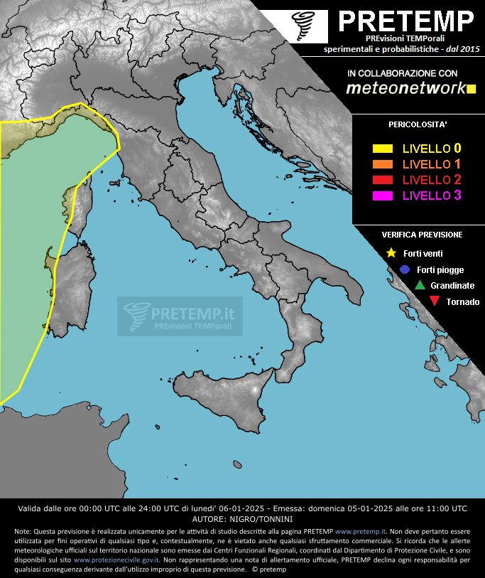 Mappa previsione del 06 gennaio 2025