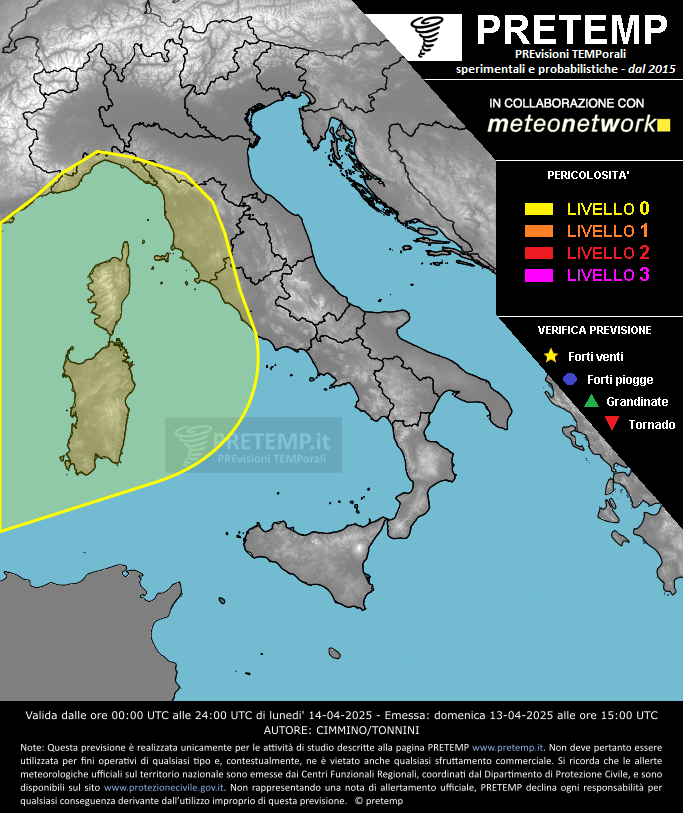 Mappa previsione del 14 aprile 2025