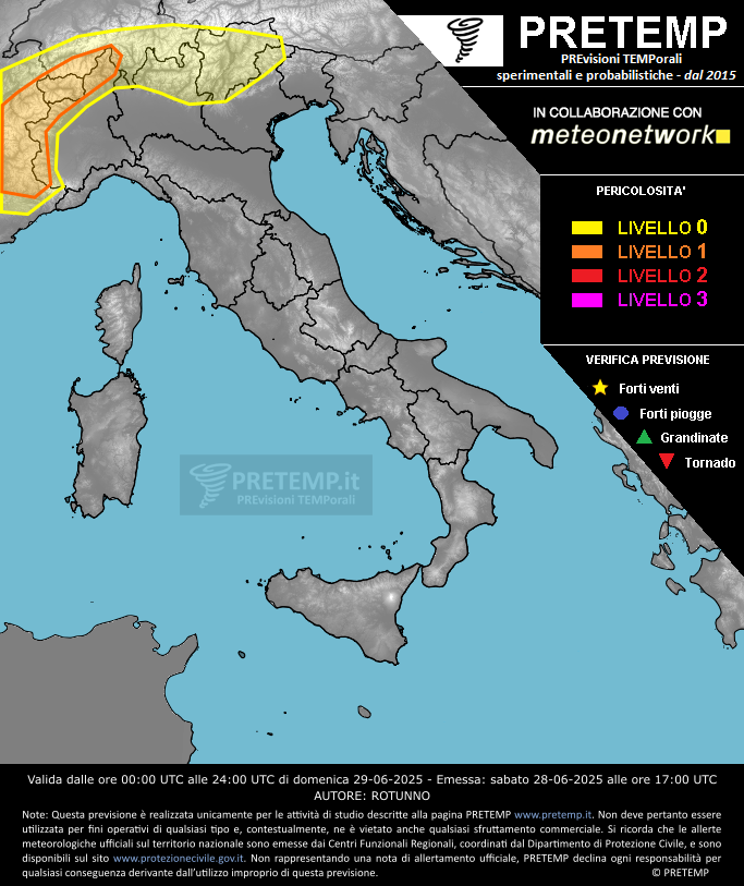 Mappa previsione del 29 giugno 2025