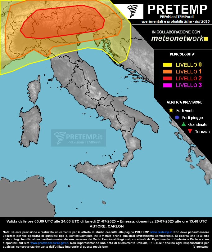 Mappa previsione del 21 luglio 2025