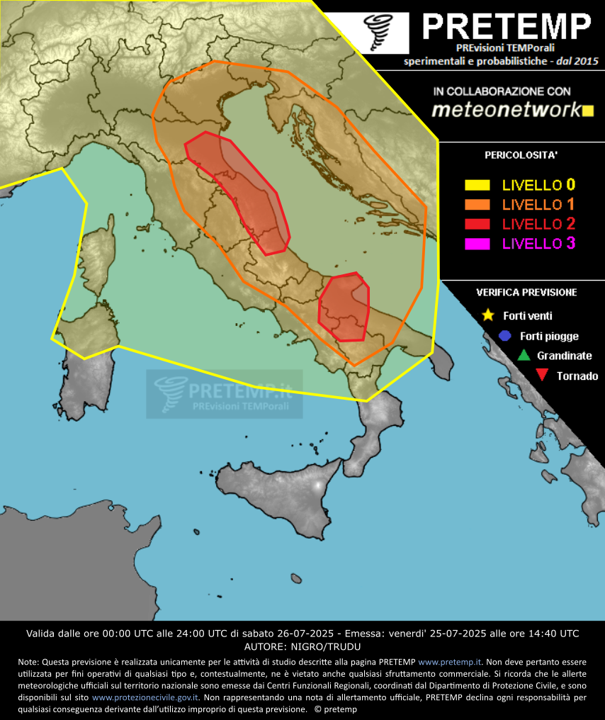 Mappa previsione del 26 luglio 2025