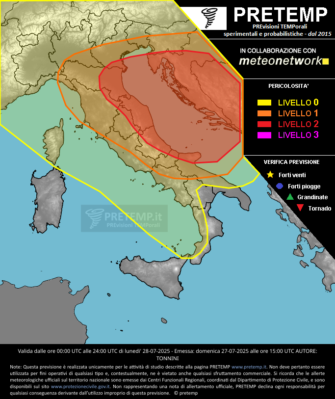 Mappa previsione del 28 luglio 2025