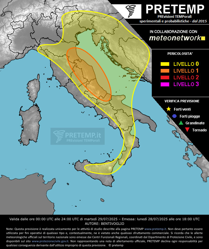 Mappa previsione del 29 luglio 2025