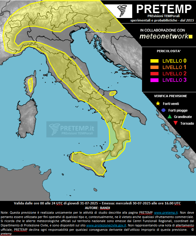 Mappa previsione del 31 luglio 2025