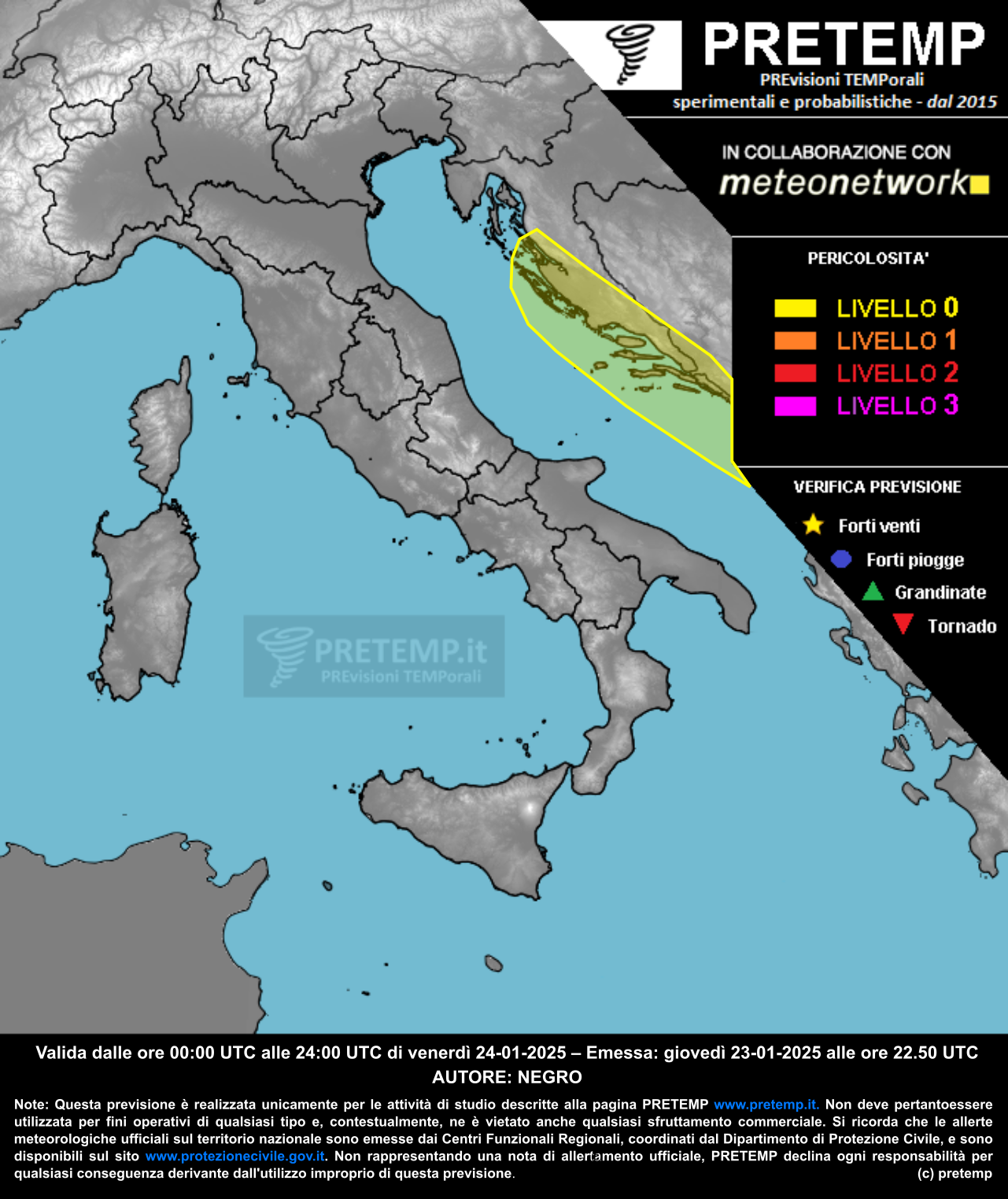 Mappa previsione del 24 gennaio 2025