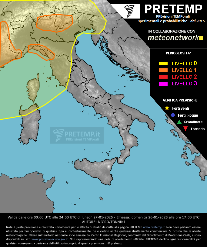 Mappa previsione del 27 gennaio 2025