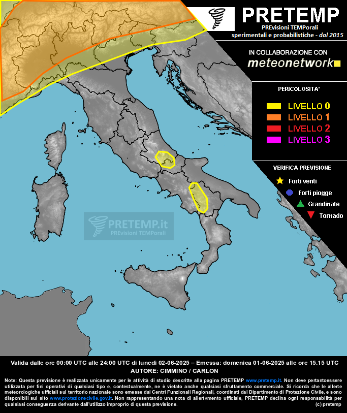 Mappa previsione del 02 giugno 2025