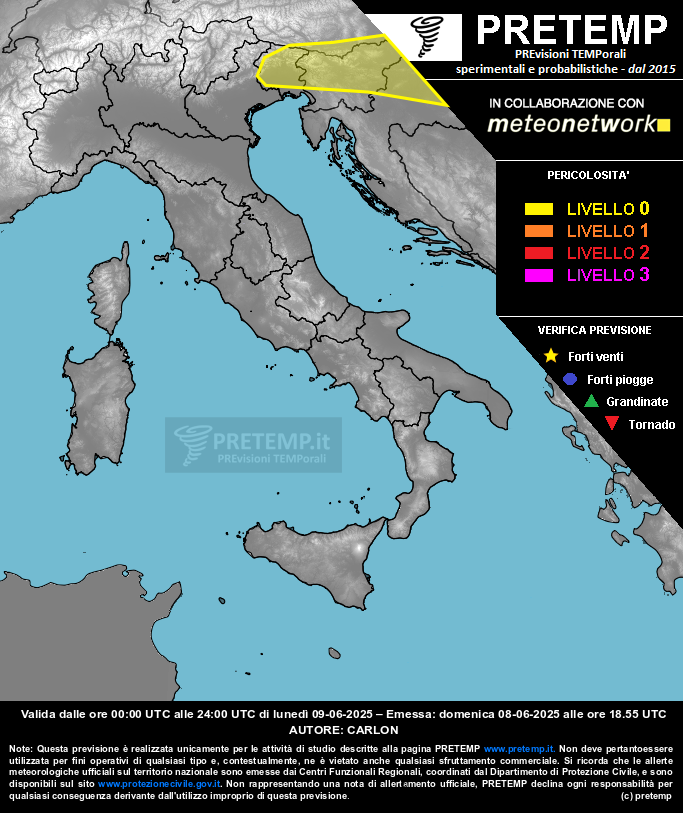 Mappa previsione del 09 giugno 2025