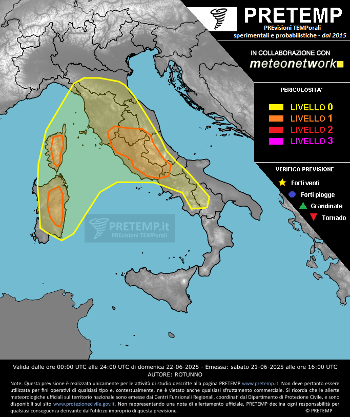 Mappa previsione del 22 giugno 2025