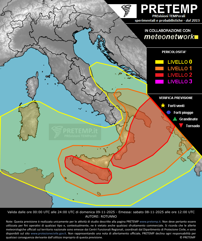 Mappa previsione del 09 novembre 2025