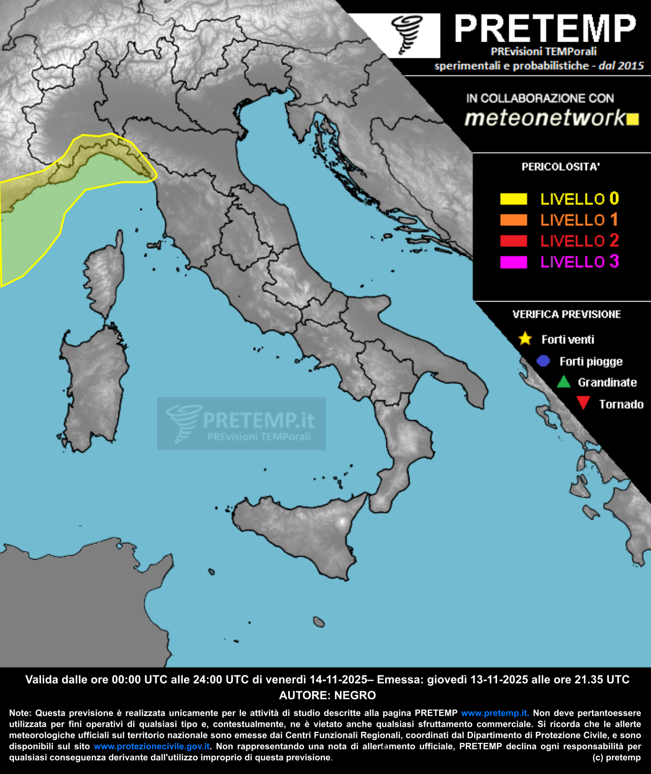 Mappa previsione del 14 novembre 2025