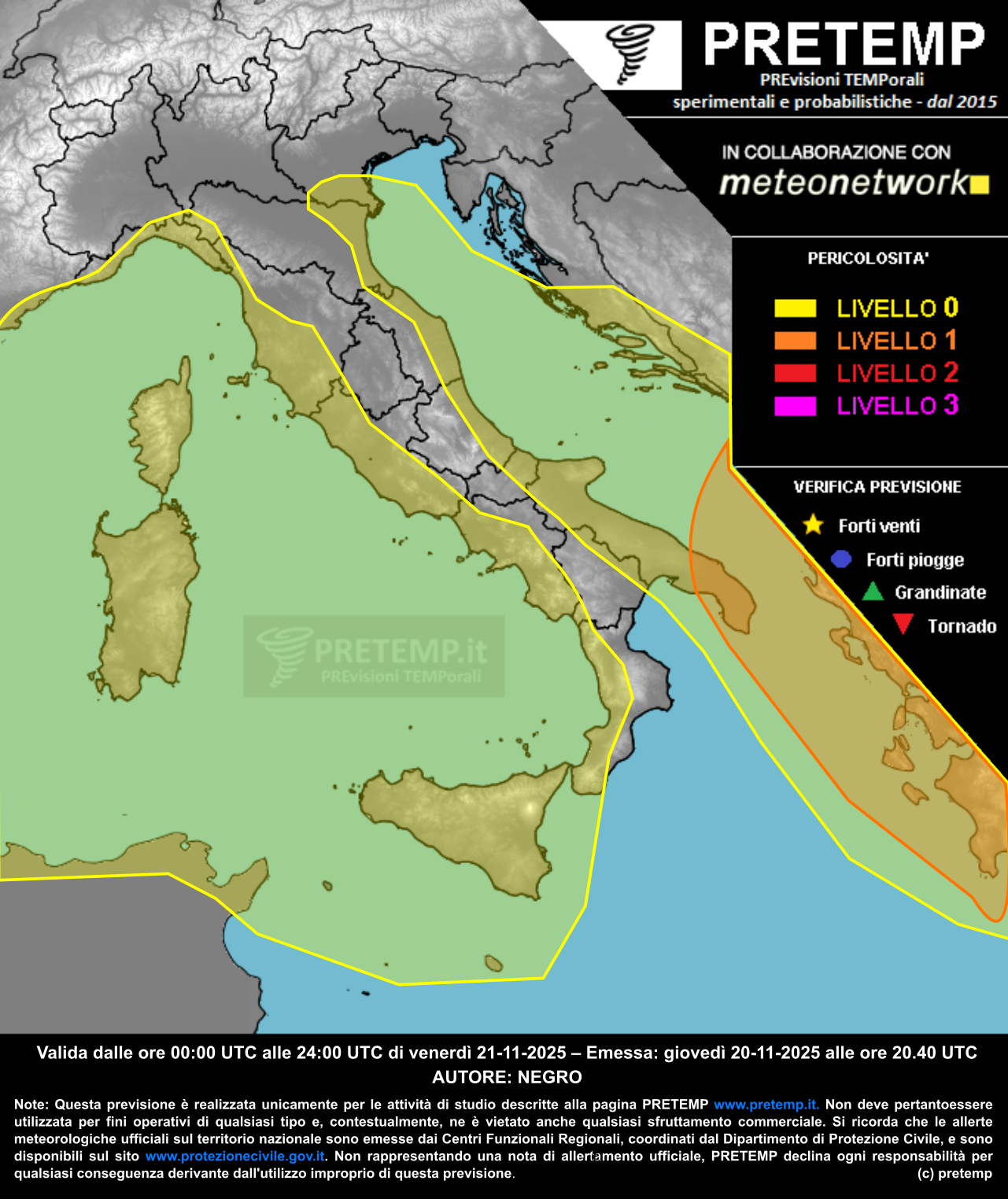 Mappa previsione del 21 novembre 2025