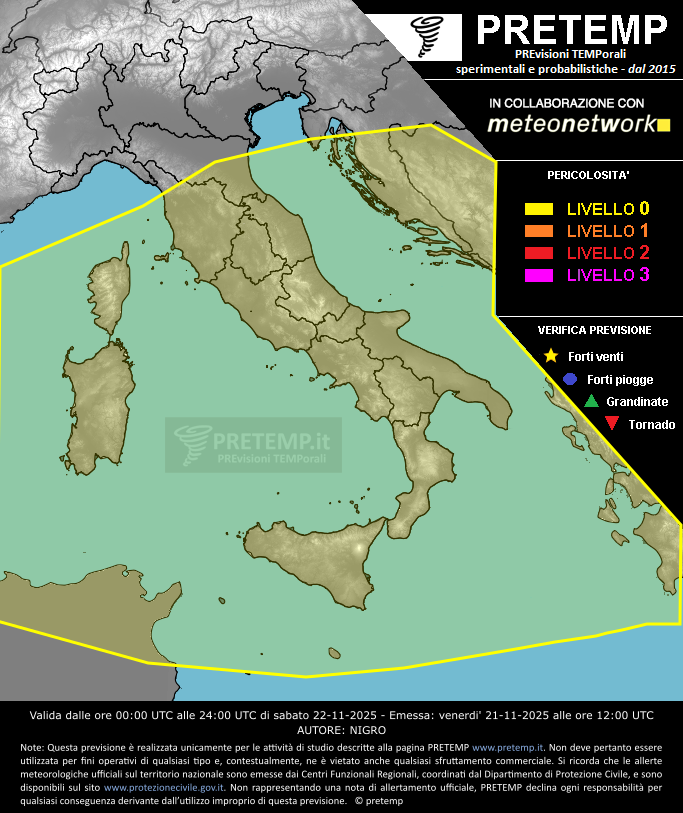 Mappa previsione del 22 novembre 2025