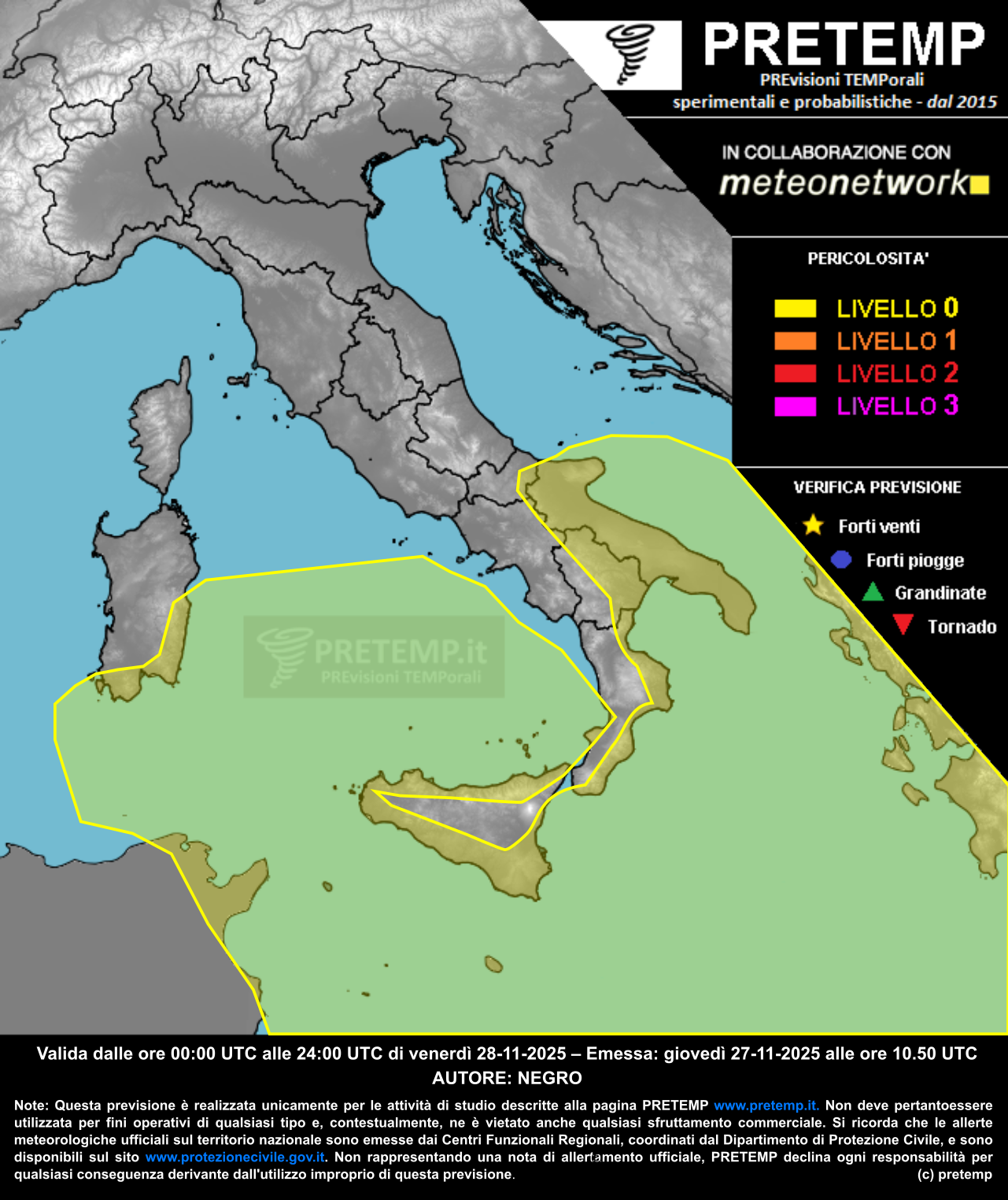 Mappa previsione del 28 novembre 2025