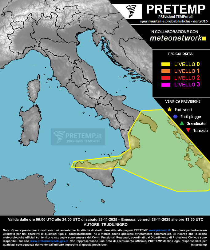 Mappa previsione del 29 novembre 2025