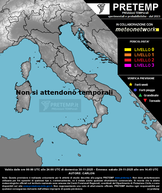 Mappa previsione del 30 novembre 2025