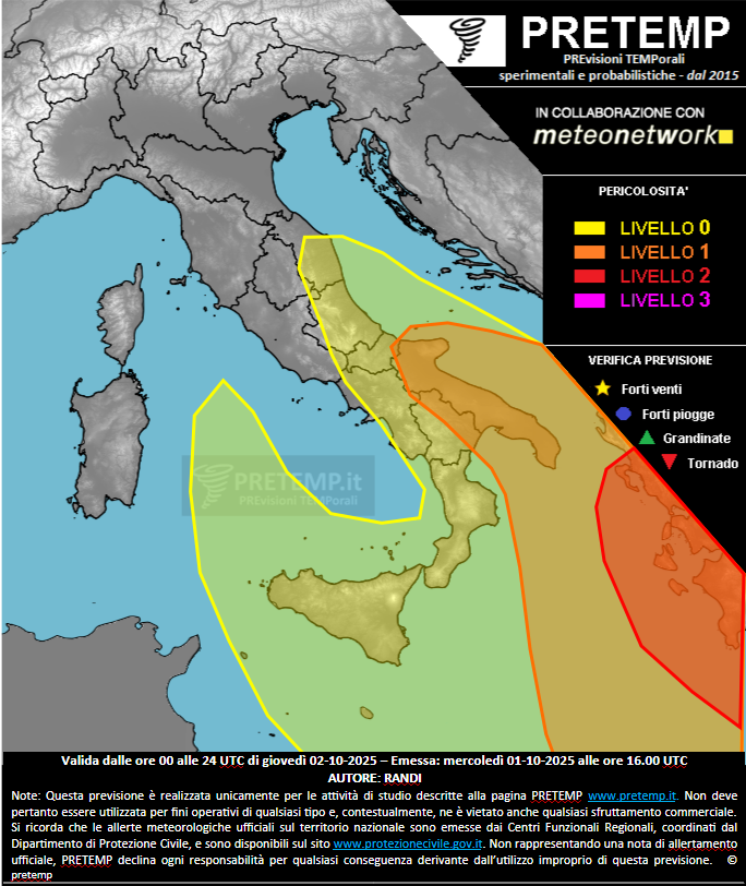 Mappa previsione del 02 ottobre 2025