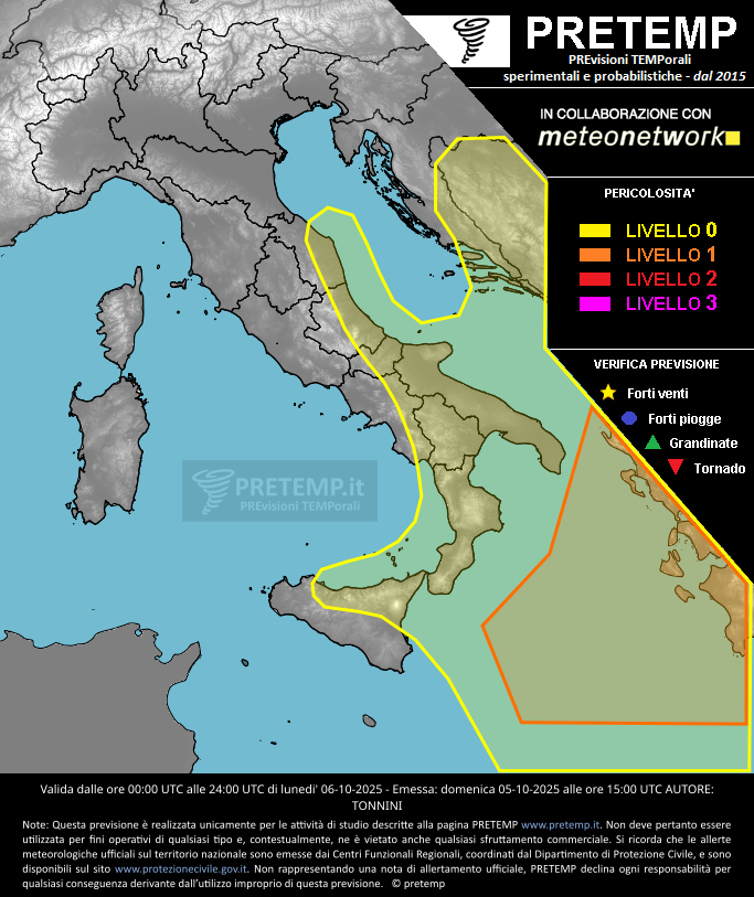 Mappa previsione del 06 ottobre 2025