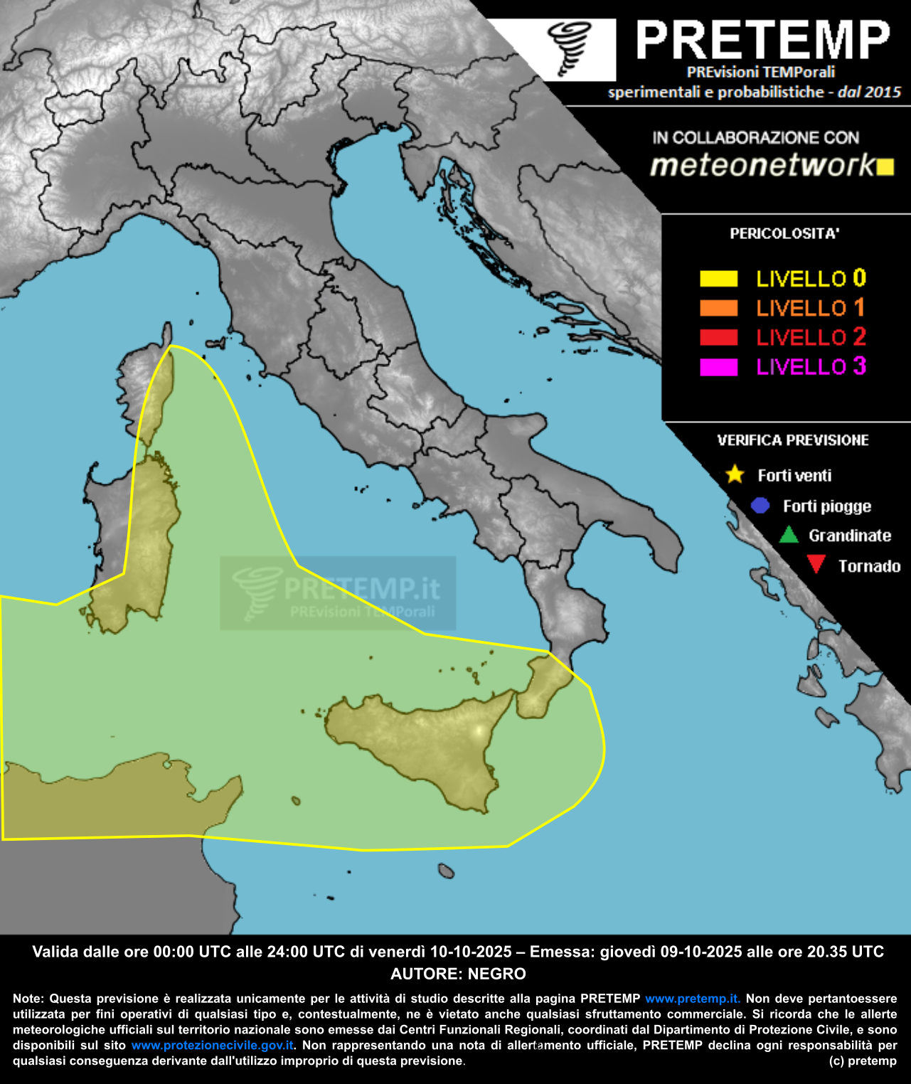Mappa previsione del 10 ottobre 2025