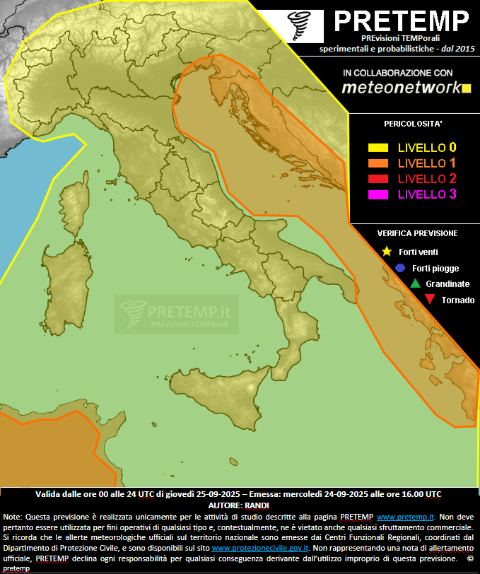 Mappa previsione del 25 settembre 2025
