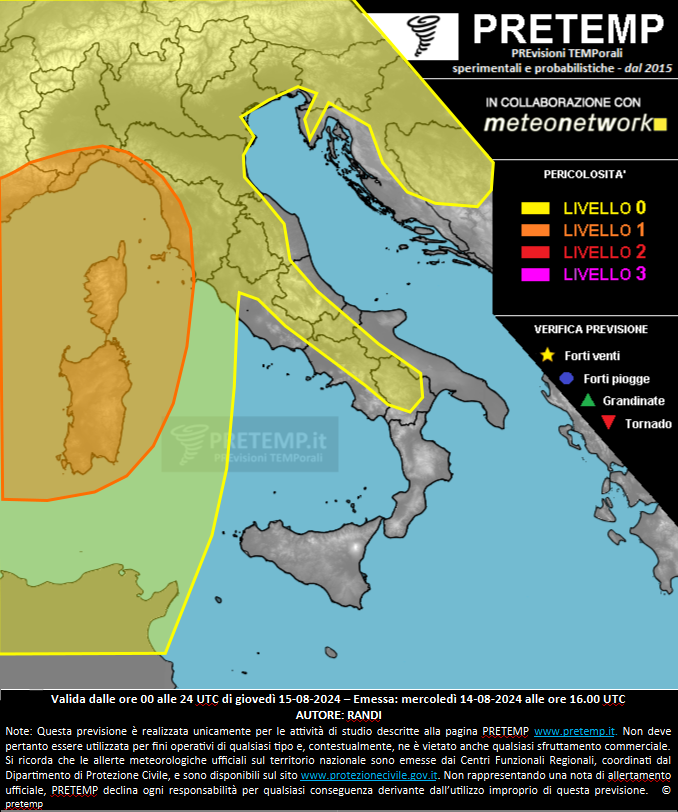 Mappa previsione del 15 agosto 2024