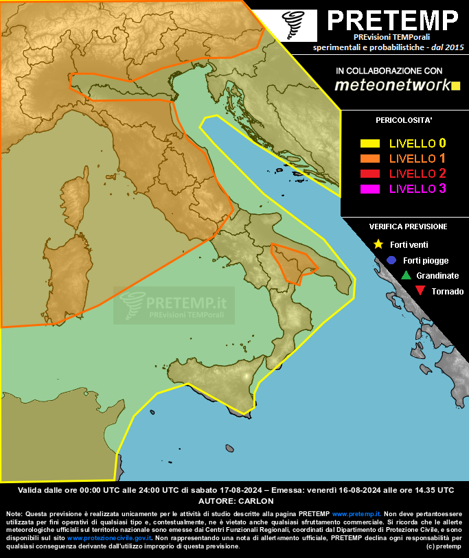 Mappa previsione del 17 agosto 2024