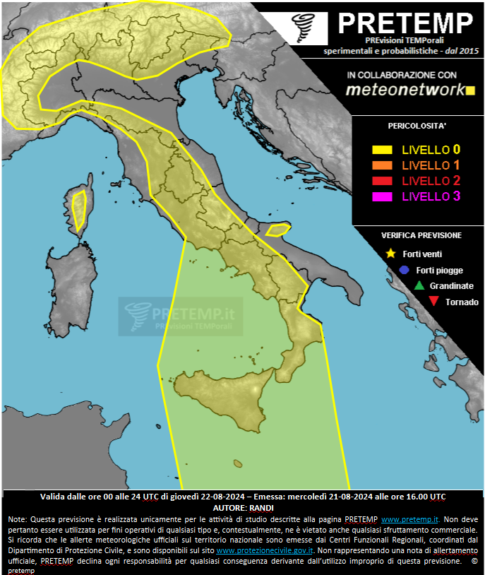 Mappa previsione del 22 agosto 2024
