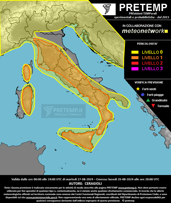 Mappa previsione del 27 agosto 2024