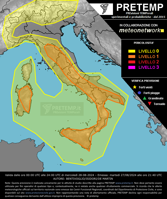 Mappa previsione del 28 agosto 2024